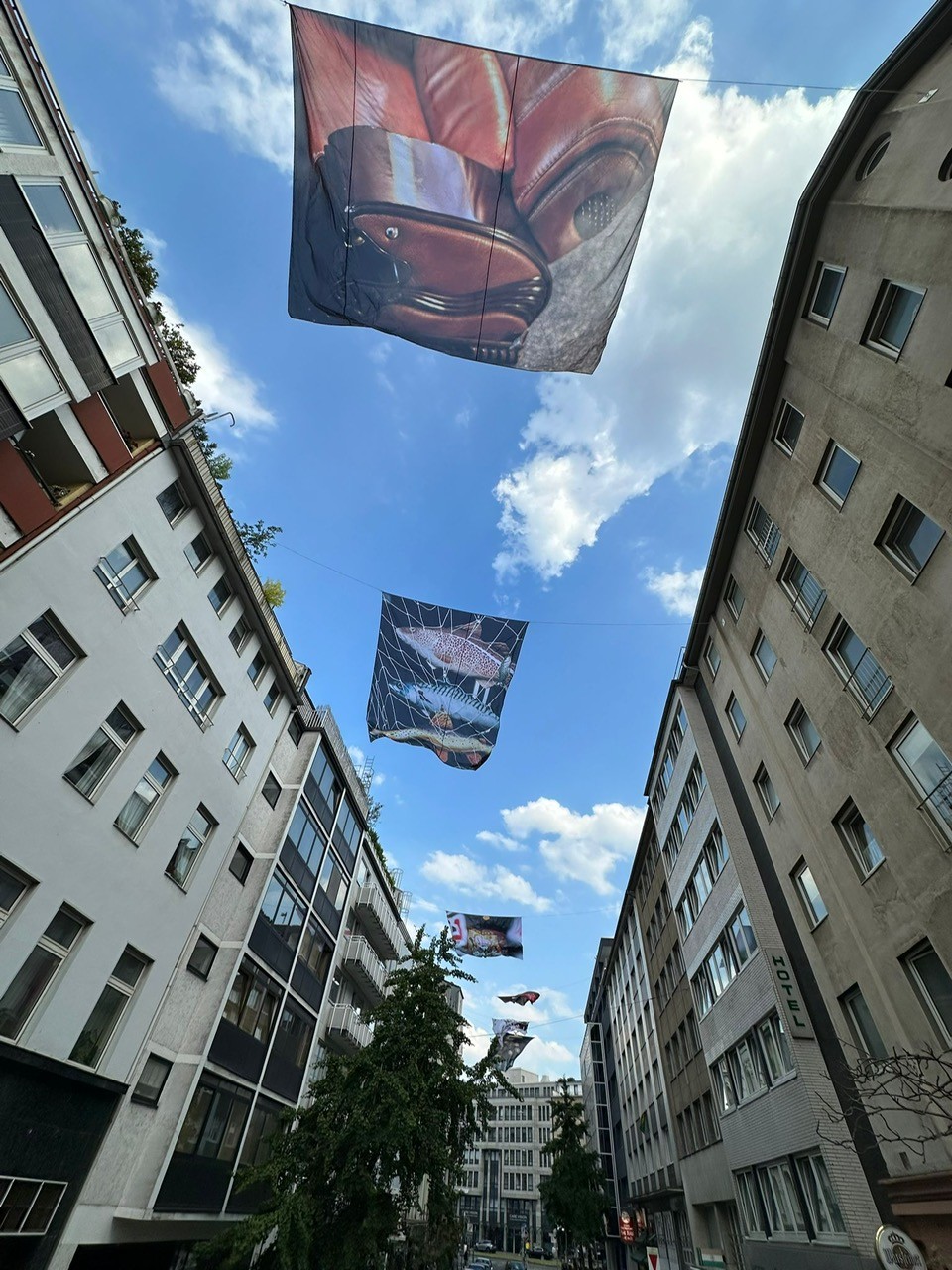 Flying Gallery — Banner über Bahnstraße Düsseldorf